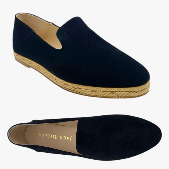 Jack Rogers Audrey Black Slip-On Espadrille Loafer with Tan Woven Sole Sz 9 - Picture 2 of 10